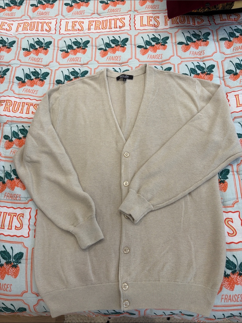 Men's Lightweight Cream Button-Up V-Neck Cardigan